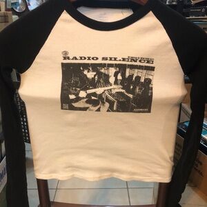 Radio Silence John Galt Black and White Crop Top Long Sleeve Graphic Tee